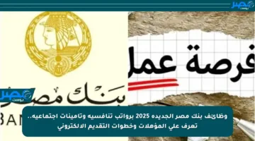 وظائف بنك مصر الجديدة 2025 برواتب تنافسية وتأمينات اجتماعية.. تعرف على المؤهلات وخطوات التقديم الإلكتروني